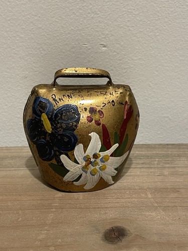 Vintage brass cow bell floral - vintage,